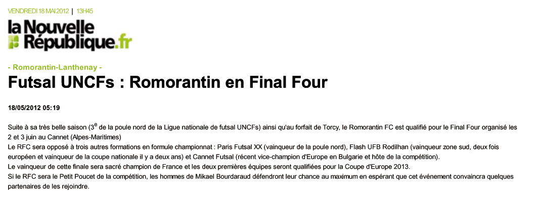 Le RFC dans la NR pour sa participation au Final Four !
